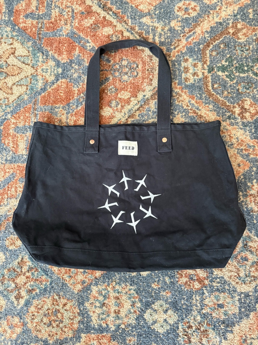 FEED Black Canvas Tote with Airplane Circle Graphic - Picture 2 of 7